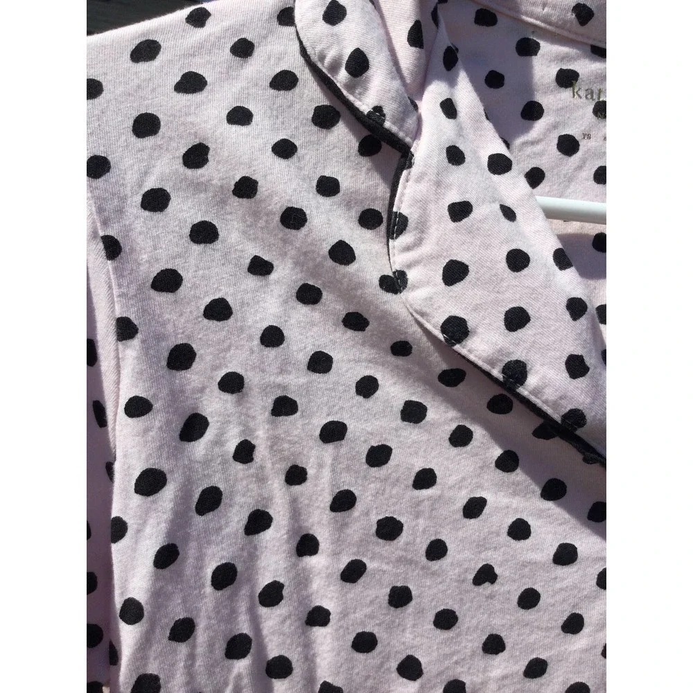 Kate Spade Womens Pajama Top Sz XS Pink Black Polka Dot Cotton PJ Preppy Classic